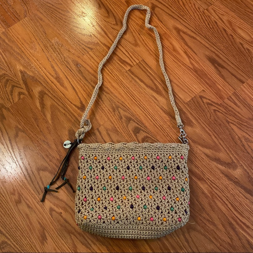 Vintage Y2K does 70’s Beaded Macrame Purse Boho Purse Wooden Bead Bag Crossbody - Picture 10 of 15
